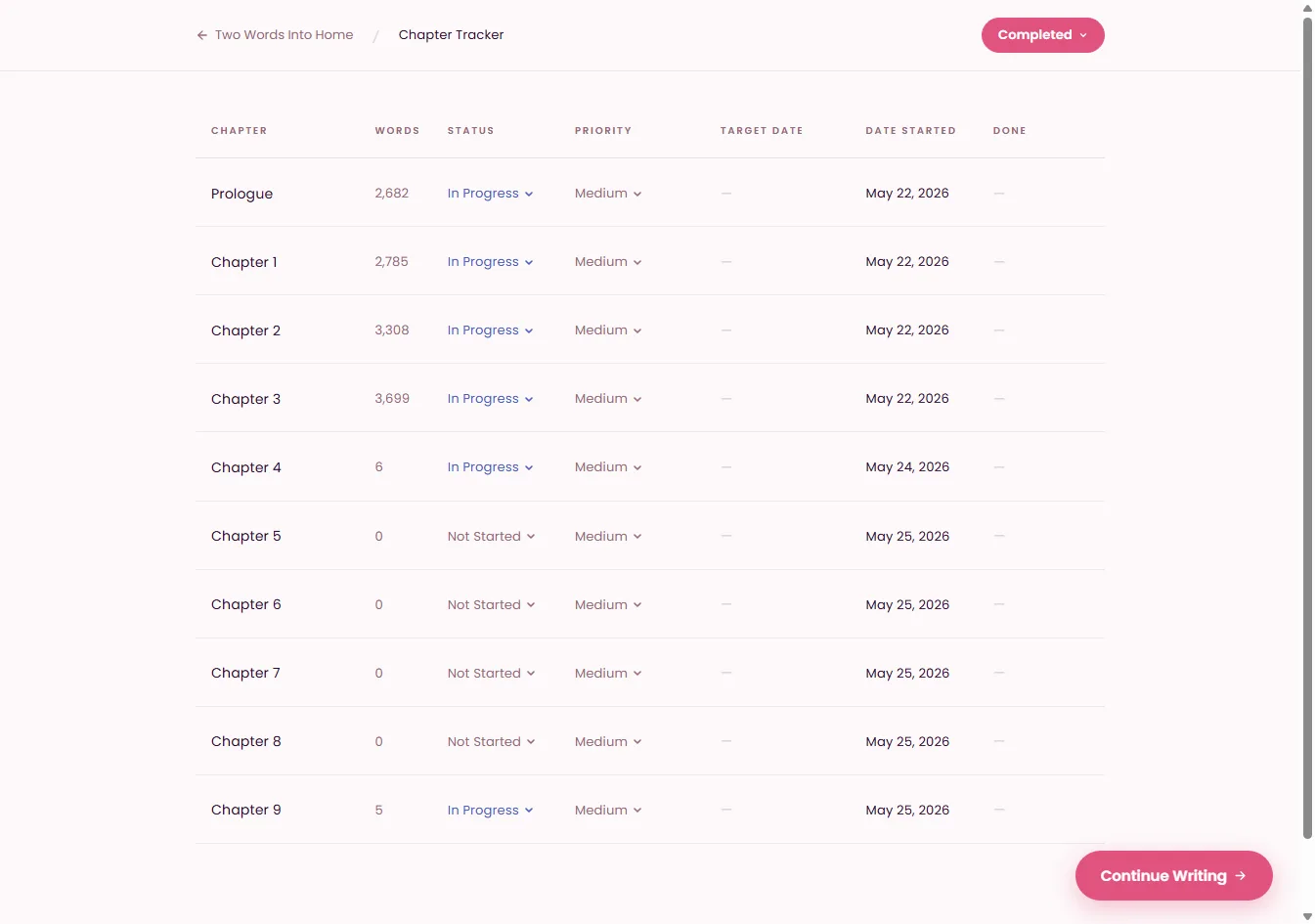 OurSpace chapter tracker